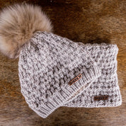 SABBOT Petra overlap knit bobble hat and matching snood gift set in Beige