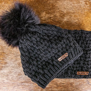 SABBOT Petra overlap knit bobble hat and matching snood gift set in Black