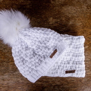 SABBOT Petra overlap knit bobble hat and matching snood gift set in White