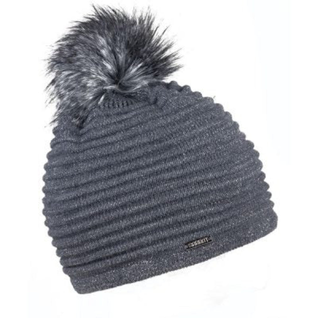Blanka women's sparkle knit bobble hat with faux fur pom pom, by Sabbot