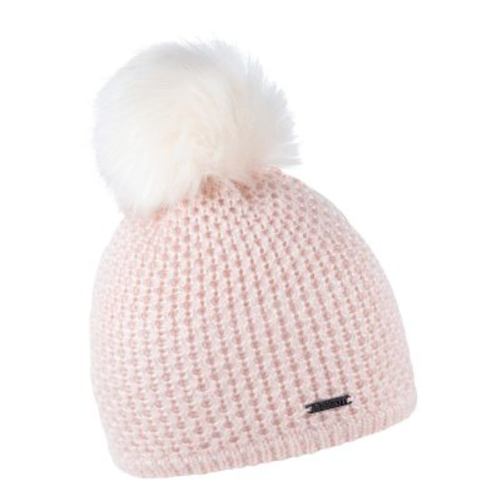 Radka women's shimmer knit bobble hat with faux fur pom pom, by Sabbot